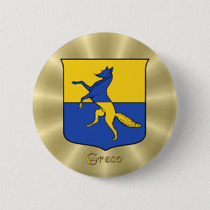 Badge Rond 5 Cm Bouclier historique de Greco sur Golden Sunburst