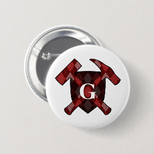 Badge Rond 5 Cm Bouclier Marteau de Roche - Monogramme Argyle Roug
