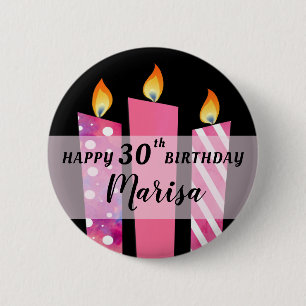 Badge Rond 5 Cm Bougies Pinkadelic Ajouter un nom Âge Anniversaire