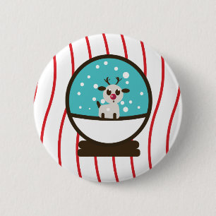 Badge Rond 5 Cm Boule à neige de Noël Renne