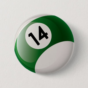 BADGE ROND 5 CM BOULE DE BILLARDS DU NUMÉRO QUATORZE