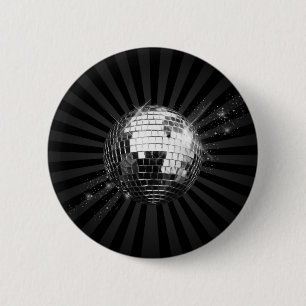 Badge Rond 5 Cm Boule de disco de miroir sur le noir