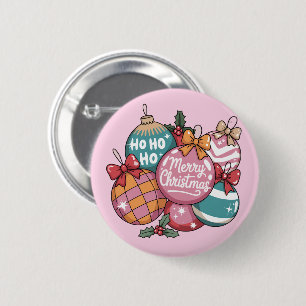 Badge Rond 5 Cm Boule disco Ho Ho Ho Noël Rétro Tendance Vintage