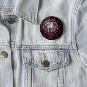 Badge Rond 5 Cm Boule Disco Rose