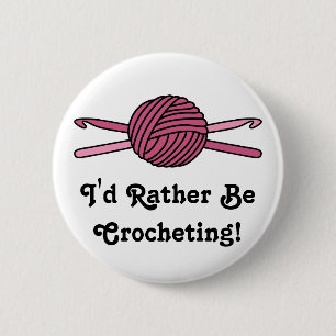 Badge Rond 5 Cm Boule rose des crochets de fil et de crochet