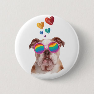Badge Rond 5 Cm Bouledogue anglais avec coeurs Saint-Valentin 