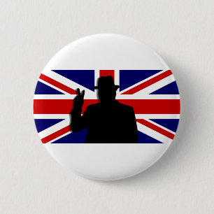 Badge Rond 5 Cm Bouledogue de Wiinston Churchill les Anglais