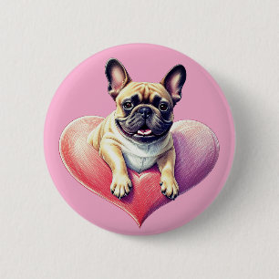 Badge Rond 5 Cm Bouledogue français coeur fête des mères
