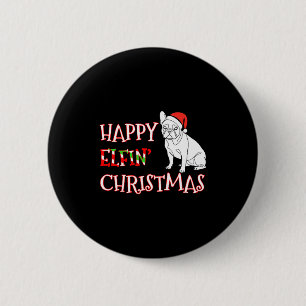 Badge Rond 5 Cm Bouledogue Français Drôle de Chapeau de Père Noël