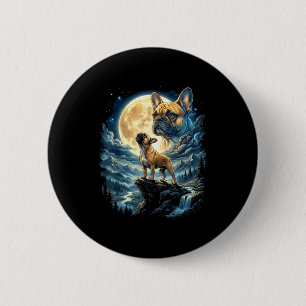 Badge Rond 5 Cm Bouledogue français hurlant à la lune animal mème