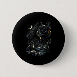 Badge Rond 5 Cm Bouledogue français hurlant à la lune vintage 90s