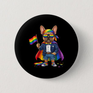 Badge Rond 5 Cm Bouledogue français LGBT Arc-en-ciel Fierté lesbie