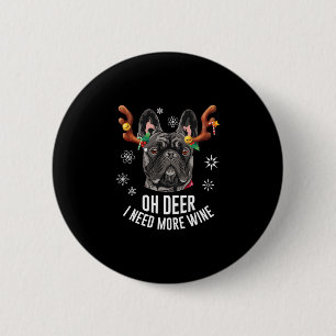Badge Rond 5 Cm Bouledogue français noir de Noël bois de cerf vin