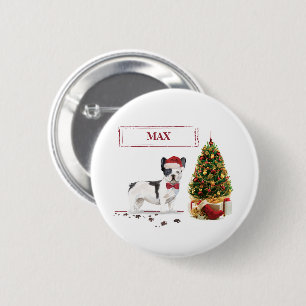 Badge Rond 5 Cm Bouledogue français noir et blanc pour Noël