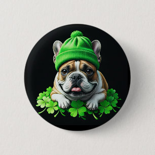 Badge Rond 5 Cm Bouledogue français Saint-Patrick Chance de trèfle