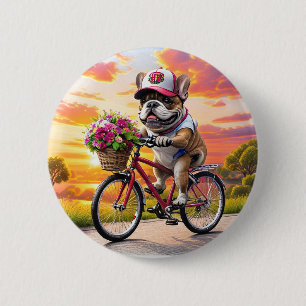 Badge Rond 5 Cm Bouledogue français vélo French Bulldog