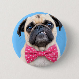 Badge Rond 5 Cm Bouledogue portant un noeud papillon rose