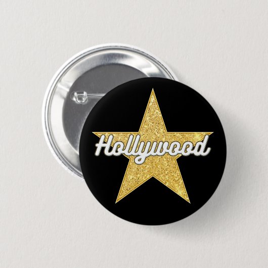 Badge Rond 5 Cm Boulevard Hollywood Script et bouton étoile (Devant & derrière)