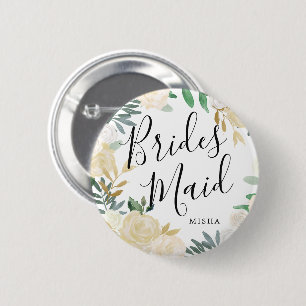 Badge Rond 5 Cm Bouquet Bouquet Rose blanche Nom personnalisé Mar