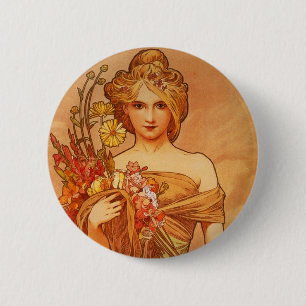 Badge Rond 5 Cm Bouquet d'Alphonse (Alfons) Mucha