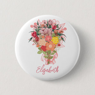 Badge Rond 5 Cm Bouquet de fleurs rose personnalisé
