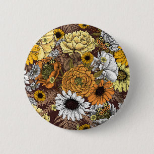 Badge Rond 5 Cm Bouquet de fleurs - roses, pivoines, marguerites e