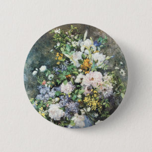 Badge Rond 5 Cm Bouquet de printemps de Pierre Renoir, Fleurs Vint