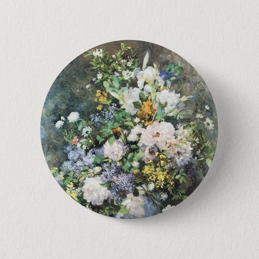 Badge Rond 5 Cm Bouquet de printemps de Pierre Renoir, Fleurs Vint (Devant)