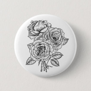 Badge Rond 5 Cm Bouquet de roses en noir et blanc