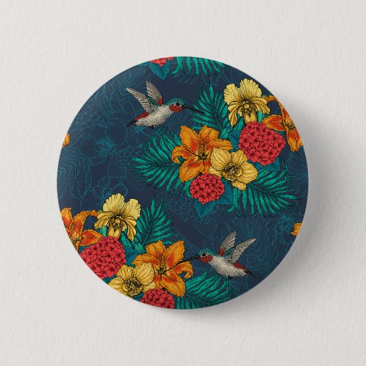 Badge Rond 5 Cm Bouquet et colibris tropicaux (Devant)