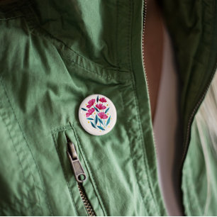 Badge Rond 5 Cm Bouquet floral mignon - magenta et turquoise