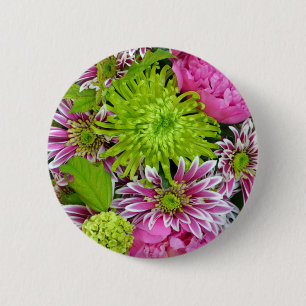 Badge Rond 5 Cm Bouquet floral rose et vert
