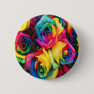 Badge Rond 5 Cm Bouquet Rose arc-en-ciel