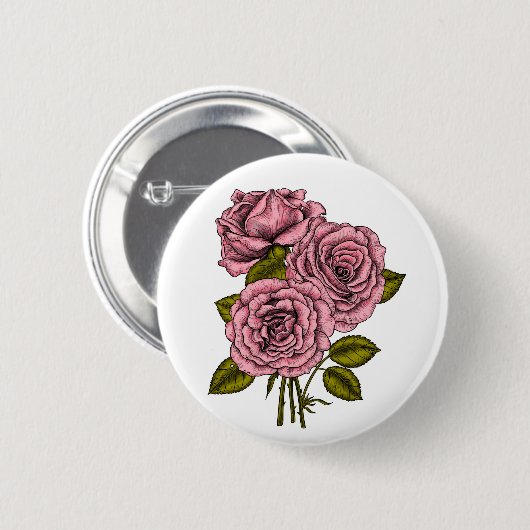 Badge Rond 5 Cm Bouquet rose roses (Devant & derrière)