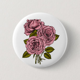 Badge Rond 5 Cm Bouquet rose roses