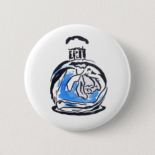 Badge Rond 5 Cm Bouteille de parfum d'illustration de mode bleue (Devant)