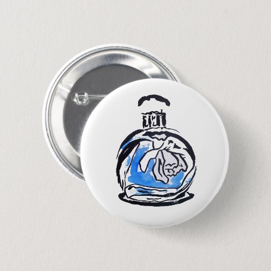 Badge Rond 5 Cm Bouteille de parfum d'illustration de mode bleue (Devant & derrière)