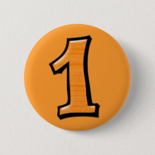 Badge Rond 5 Cm Bouton 1 orange Numéros stupides