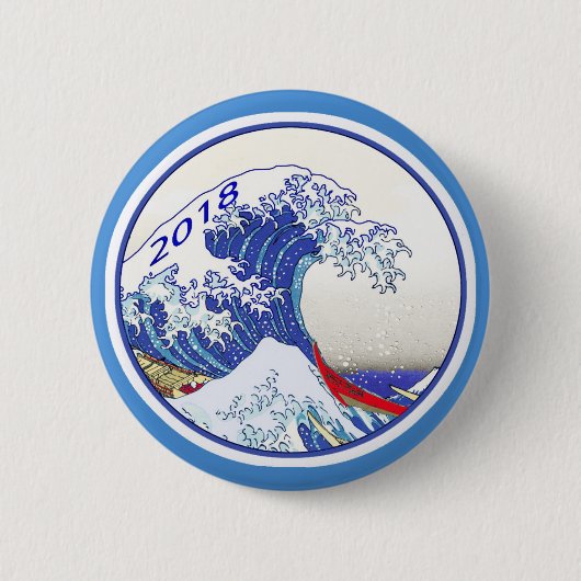 Badge Rond 5 Cm Bouton 2018 bleu d'élection de vague (Devant)
