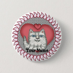 Badge Rond 5 Cm Bouton à broche Chat gras coeur