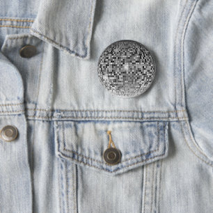 Badge Rond 5 Cm Bouton à épingler boule disco argentée rétro