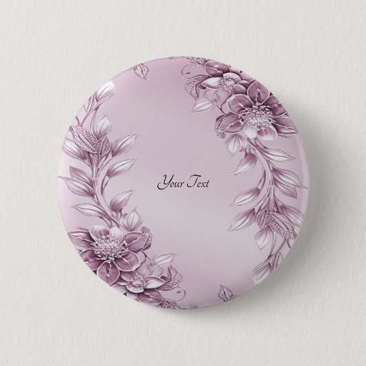 Badge Rond 5 Cm Bouton à feuillage floral rose (Devant)