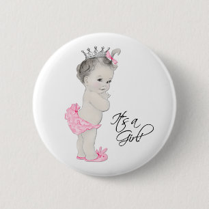 Badge Rond 5 Cm Bouton Adorable Princesse Rose C'est une Fille
