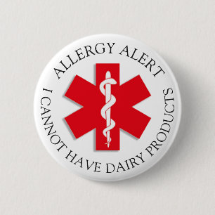 Badge Rond 5 Cm Bouton Alerte d'allergie LAITIÈRE sévère