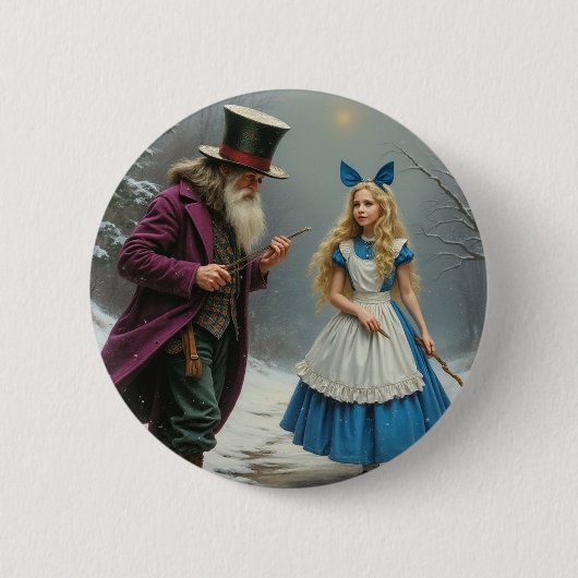 Badge Rond 5 Cm Bouton Alice d'hiver (Devant)