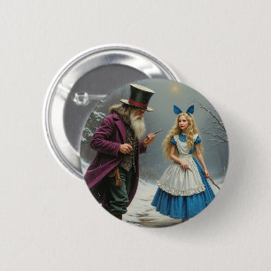Badge Rond 5 Cm Bouton Alice d'hiver