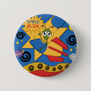 Badge Rond 5 Cm Bouton Alien Espace