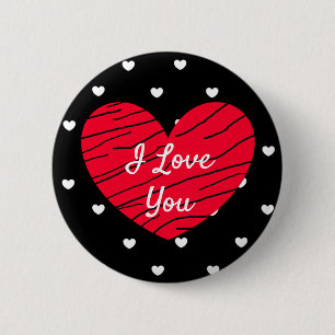 Badge Rond 5 Cm Bouton Amour Coeurs Noir, Rouge et Blanc