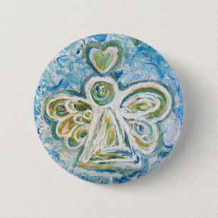 Badge Rond 5 Cm Bouton Angel bleu or