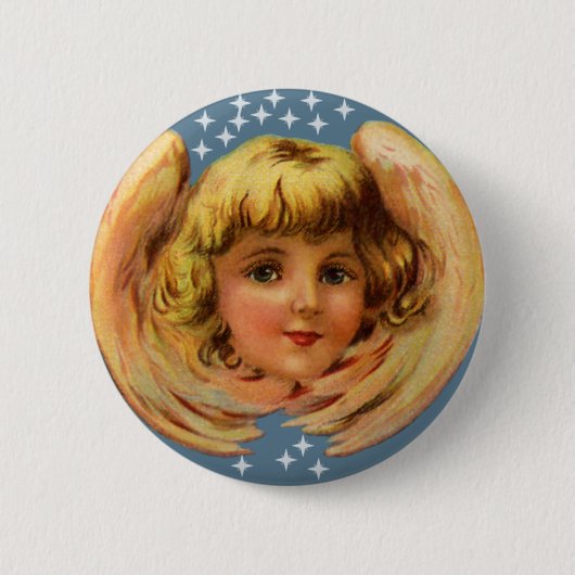 Badge Rond 5 Cm Bouton Angel Et Étoiles (Devant)